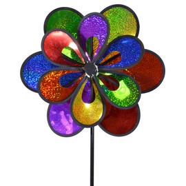 In the Breeze 2691 13 Inch Double Wind Colorful Spinner for Your Yard and Garden, 13" Rainbow Sparkle Windee Wheelz and Flower