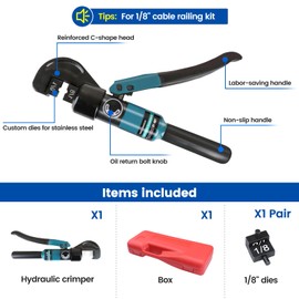 Muzata Upgraded Custom Cable Railing Crimping Tool Hydraulic Crimper Hydraulic Crimping Tool for 1/8" Stainless Steel Cable Railing Kit Wire Rope Swaging Kit CT25