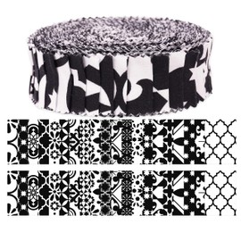 Soimoi 40Pcs Mosaic Print Precut Fabrics Strips Roll Up 1.5x42inches Cotton Jelly Rolls for Quilting - White & Black