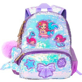Toddler Mermaid Sequin Backpack for Girls, Cute Kids School Book Bag for Nursery Elementary, Back to School Easter Birthday Christmas Gifts for Girls