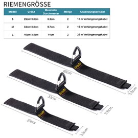 GripZz Verlängerungskabel-Organizer & Aufhänger - Klettband-Kabelbinder-Set zur Aufbewahrung von Kabeln, Schläuchen, Drähten, Seilen und Werkzeugzubehör in Garage, Wohnmobil, Werkstatt (2S, 2M, 2L)