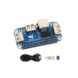 Ethernet/USB HUB HAT Expansion Board for Raspberry Pi 4 B/3 B+/3 B/2 B/Zero/Zero W /2 W/Zero WH/2WH, with 1 RJ45 10/100M Ethernet Port, 3 USB Ports Compatible with USB2.0/1.1
