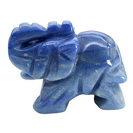 Fekuar 1.5" Hand Carved Healing Crystal Elephant Figurines, Lucky Pocket Stone Animal Statue Sculpture Home Decoration, Blue Aventurine