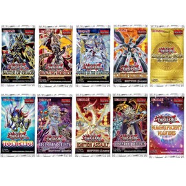 YuGiOh! Card Booster Pack Bundle - 10 Random YuGiOh Booster Packs + DelTex 100+ Card Deck Box