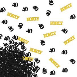 Black Glitter 40 Confetti, Happy 40th Birthday Confetti, Number 40 Paper Confetti, Gold Gliter Forty Cut Out, 40th Anniversary Party Table Decoration