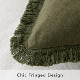 MIULEE Throw Pillow Covers 18x18 Set of 2 Olive Green Pillow Covers with Fringe Chic Cotton Decorative Pillows Square Cushion Covers Farmhouse Boho Decor for Sofa Couch Bed Living Room