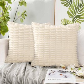 Miss Rui Pillow Covers 45x45cm Soft Throw Pillowcases Corduroy Soft Cushion Case for Home Decor Sofa Living Room Bedroom Set of 2 White