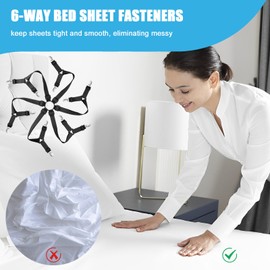 OPPKEPT Bed Sheet Tensioner, Bed Sheet Clips, Adjustable Bed Sheet Tensioners, Sheet Tensioners with Metal Clips, Elastic Bed Sheet Fasteners for Bedding, Bed Sheet, Mattress, Sofa (Silver)