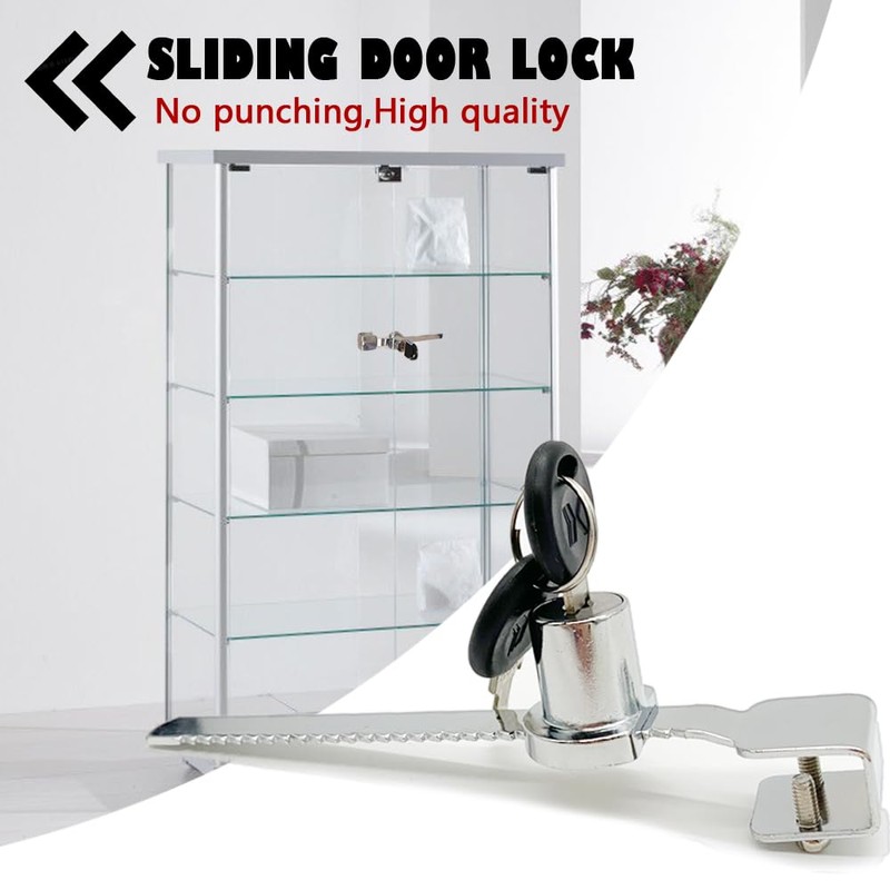 Sliding Glass Door Ratchet Lock with Chrome Finish,Glass Display Case