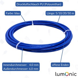 Lumonic Compressed Air Hose PU I 4/6 mm I 5 m I Polyurethane I Flexible, Abrasion Resistant I Mechanical Engineering, Pneumatic Systems, Workshop, Automation