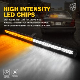 Xprite 35" LED Emergency Windshield Strobe Light Bar Traffic advisor White Amber