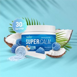 Nello Supercalm – Calming Drink Mix with KSM-66 Ashwagandha, Vitamin D3, Magnesium & L-Theanine – Supports Cortisol Balance, Mood & Sleep, Helps Manage Occasional Stress – Tub (30 Servings):_Blue Coconut_Tub (30 Servings)