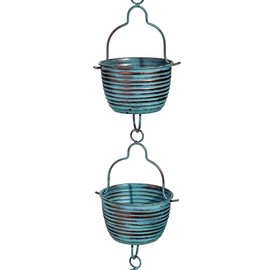 Evergreen Blue Rustic Bucket Metal Rain Chains for Gutters | 6 ft Rain Catcher Chain Replacement Downspout | Decorative Rain Chains for Outside Garden Balcony Porch