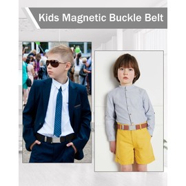 WELROG Kids Adjustable Magnetic Belt for Boys - Girls Elastic Stretch Buckle Belts (Black/Brown)