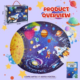NANXJIUR Floor Puzzle for Kids Ages 4-8, Solar System Jigsaw Puzzles, 205 Piece Space Large Puzzles for Toddler Ages 3-5, Preschool Learning Planets Toys Christmas Birthday Gift for Boys Girls