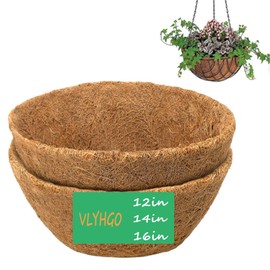VLYHGO Coco Liner 12 Inch Hanging Basket Coir Liner 100% Natural Round Coconut Fiber Replacement Liners for Hanging Basket Flowers Vegetables (2 PCS)