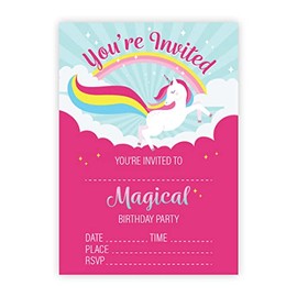 Kirsten McMillan 32 Rainbow Unicorn Birthday Party Invitations with Envelopes - Pack of 32 A6 Kids Invites for Boys and Girls - Designed and Printed in the UK
