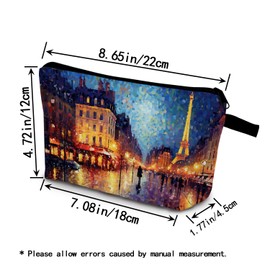 YULUENZE Paris Eiffel Tower Presents Rainy Eiffel Tower Makeup Bag Cute Small Vintage Organizer Bag with Zipper Eiffel Tower Print Cosmetic Bag Birthday Presents for Women Friends