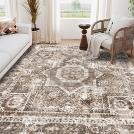 EASERUG Machine Washable Rug 5' x 7' Vintage Design Area Rugs with Non Slip Rugs for Living Room Bedroom Carpet Stain Resistant, Home Decor Office Boho Rug, Ivory