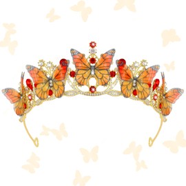 CIEHER Butterfly Crown Fairy Gold Crown for Women Girls Crystal Tiara for Costume Cosplay Fairy Headpieces