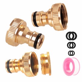 Brass Garden Hose Tap Connector,2pcs 3/4 inch Brass Female Threaded Tap Connector for Hose Pipe,1pcs 1/2 Inch&3/4 Inch 2-in-1 Female Threaded Faucet Adapter Hosepipe Fittings