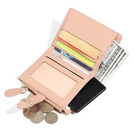 Women's Purse Leaf Pendant PU Leather Purse Women's Small and Short Format Purse Small Wallet Purse for Women (Pink), Pink, Fastened