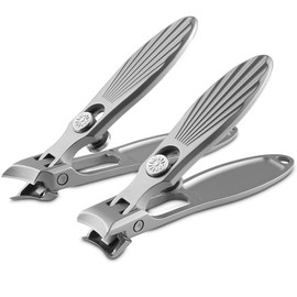 HAWATOUR Nail Clippers Set for Thick Nails and Ingrown Toenails, 6mm Wide Jaw Opening Heavy Duty Nail Clippers with Catcher, Ultra Sharp No Splash Nail Clippers (Silver)
