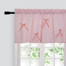 Siyykay Handmade Bow Valance, Cotton Blend Pink Valances for Windows, Curtains for Girls Bedroom and Living Room, W52XL18inch(Pink Bow)