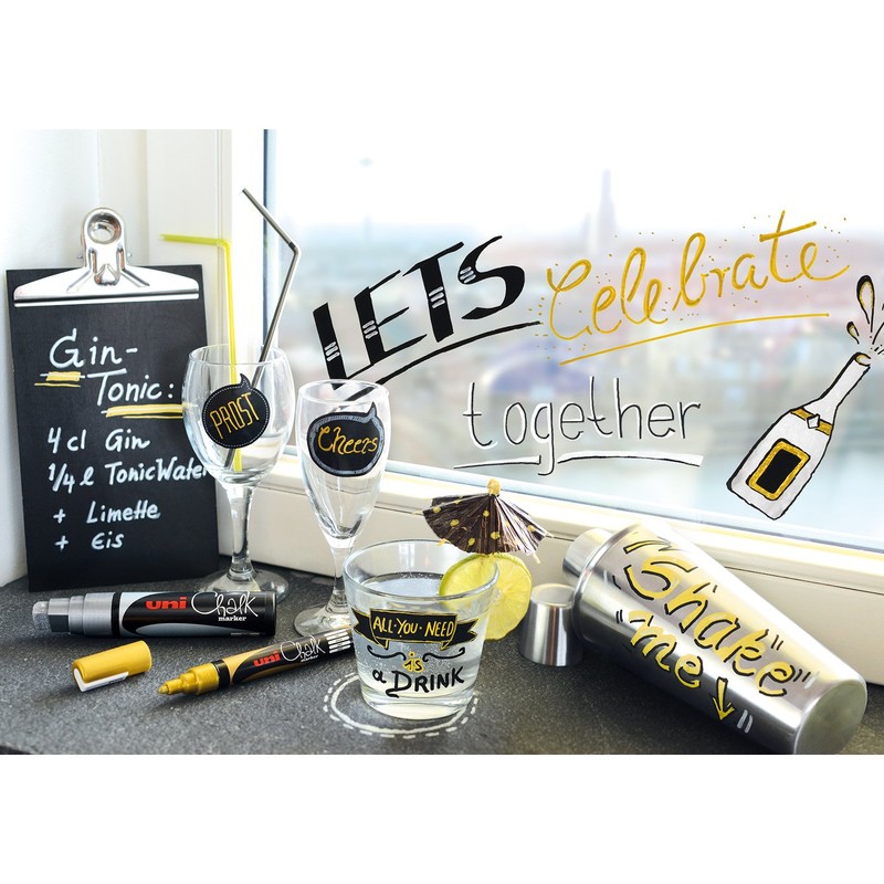 uni-ball Chalk PWE-5M-Chalk Marker (Round Tip) Silver 2.5mm (PWE-5M AR)