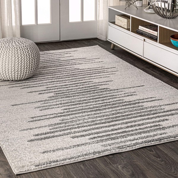 JONATHAN Y MOH205A-8 Aya Berber Stripe Geometric Indoor Farmhouse Area-Rug Bohemian Minimalistic Striped Easy-Cleaning Bedroom Kitchen Living Room Non Shedding, 8 X 10, Cream,Gray
