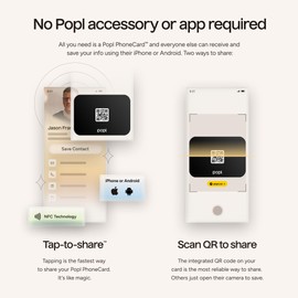 Popl PhoneCard™ Thin - Digital Business Card for Back of Phone - Tap to Share NFC & QR Code - Compatible with iPhone & Android (Black)