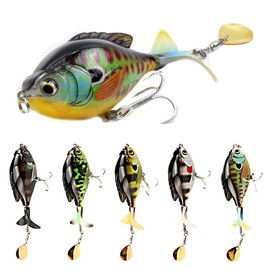 BINC Fishing Lures for Bass Trout Topwater Floating Whopper Plopper Spinner baits in Freshwater 5pc Hard Baits Fishing kit with Tackle Box, Gift for Men