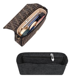 Chispee Felt Insert Purse Organizer with Zipper for Longchamp Small Tote Bag Handbags Insert Organizer Tote Liner Pouch for Women Inner Bladder Bag Storage Bag Shoulder Bag (Medium,Dark Grey)