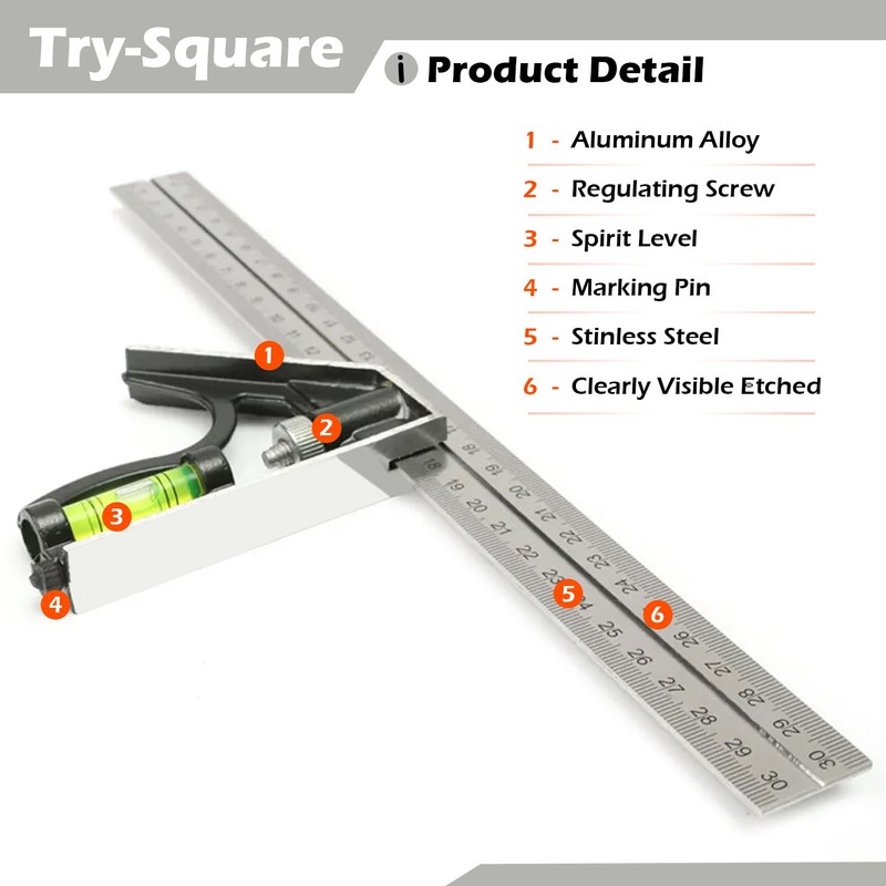 Combination Square – Engineers Set Square, Stainless Steel Angle Ruler