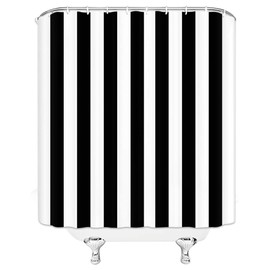 Black and White Stripes Shower Curtain, Fabric Home Decor Shower Curtain Sets with Hooks, 71x71inch