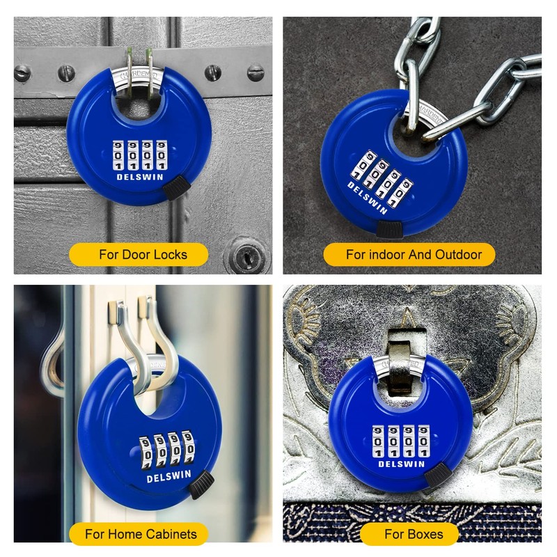 DELSWIN 4 Digit Combination Lock, Outdoor Combination Disc Padlock with