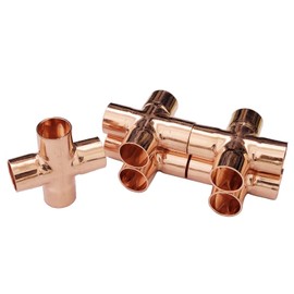 5 Pcs 15mm 4 Ways Cross Union Pipe Fitting, for Plumbing Air Conditioning Refrigeration Central Heating Gas Pipework