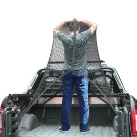 APKOL Highly Elastic Luggage Net, Truck Bed Organiser, 1.2 x 1.2 m Stretchable up to 2.1 x 2.1 m, Suitable for Daily Light Loads of Trucks, with 6 Metal Hooks for Trucks, Cars, Motorhomes (Single