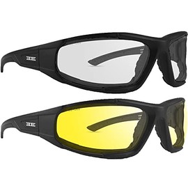Epoch Eyewear Foam2 Padded Motorcycle Sunglasses 2 Pair Black Frames w/Clear & Yellow Lenses
