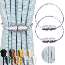 Hangtty - Juego de 2 alzapaños magnéticos para cortinas, con cordones decorativos para cortinas, elegantes soportes para cortinas para exteriores y ventanas, color gris