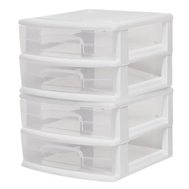 HOMZ 2-Pack 2-Drawer Storage Cart, Clear Plastic Drawers, 14.25" Wide Medium, White Frame - Organizing Drawer Containers for Home, Bathroom, Bedroom, Office, and Classroom