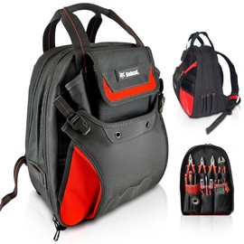 Bobcat Tool Backpack Heavy Duty – Technician Backpack for Electrician, HVAC, Construction, and Maintenance – Durable Tool Bag with Smart Storage – Black/Red