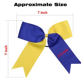 Cheerleading Bow Jumbo Cheer Bows 12 Pcs 7 Inch Ponytail Holder Cheerleader Bows Hair Tie (Royal Blue/Yellow)