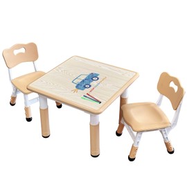 JIAOQIU Kids Table and Chair Set, Adjustable Kids Table, Toddler Non-Slip Table Legs&Organizer Graffiti Desktop Suitable for Kids Table and Chairs Ages 3-12