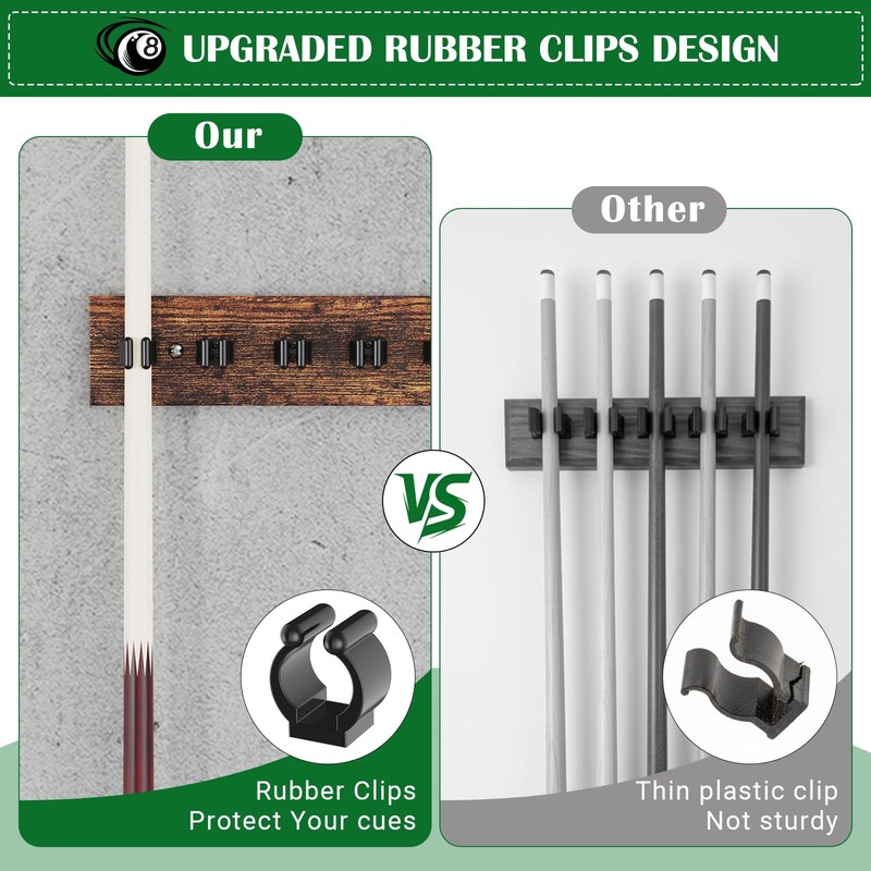 WHEARTED Wall Mount Pool Stick Holder, Billiards Pool Cue Rack