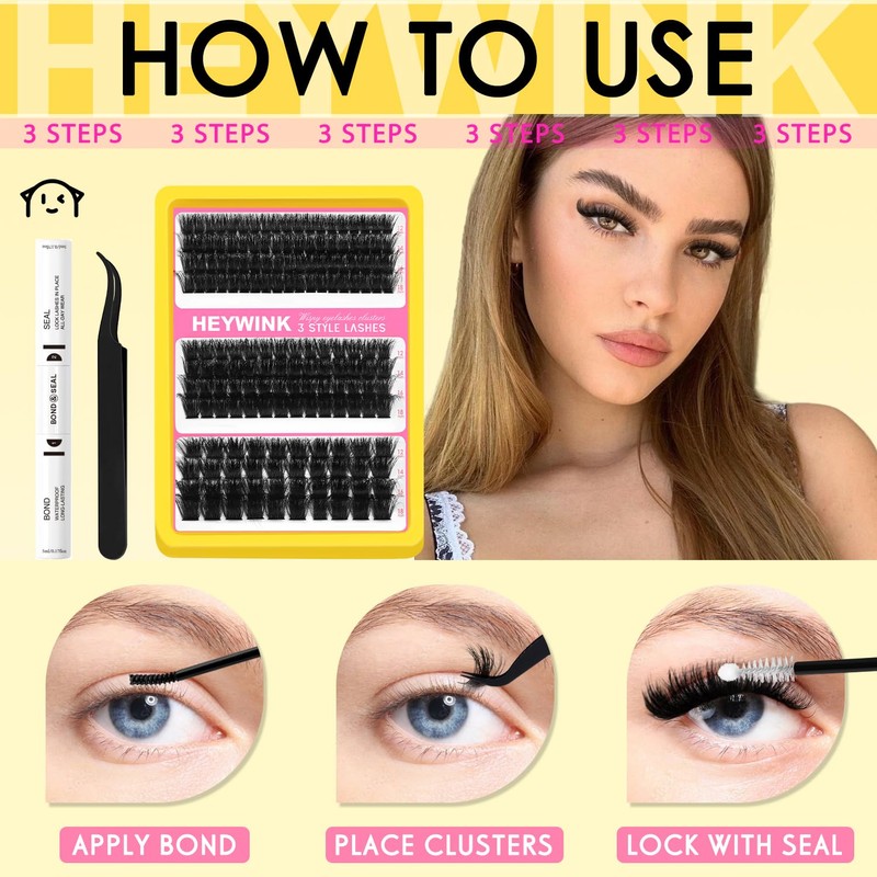 HEYWINK Lash Clusters Kit 60D 80D 100D Thick Cluster Eyelash