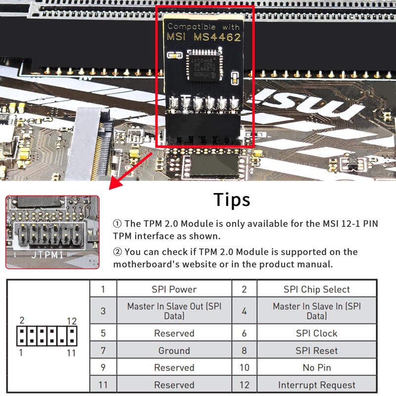 TPM 2.0 12Pin Module Chip for MSI Motherboards, Secure Boot