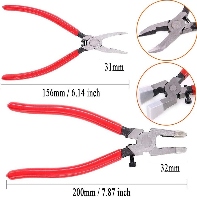 2Pcs Glass Cutting Running Pliers Stained Glasses Grozing Breaking Pliers