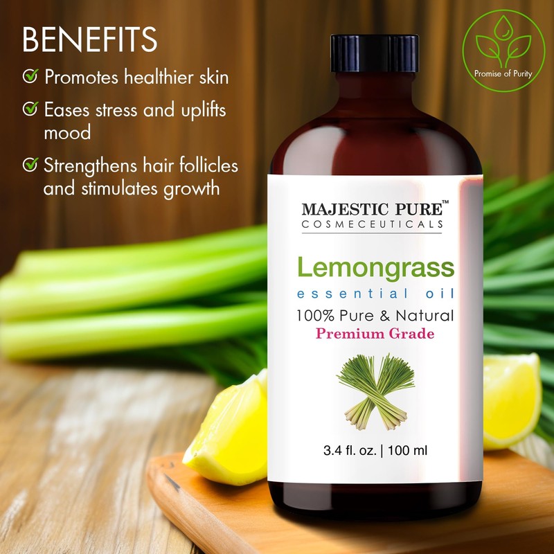 MAJESTIC PURE Lemongrass Essential Oil with Glass Dropper | 100%