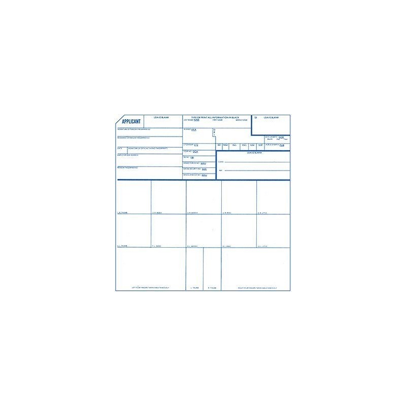 5 X Fingerprint Cards, Applicant FD-258, 5 Pack